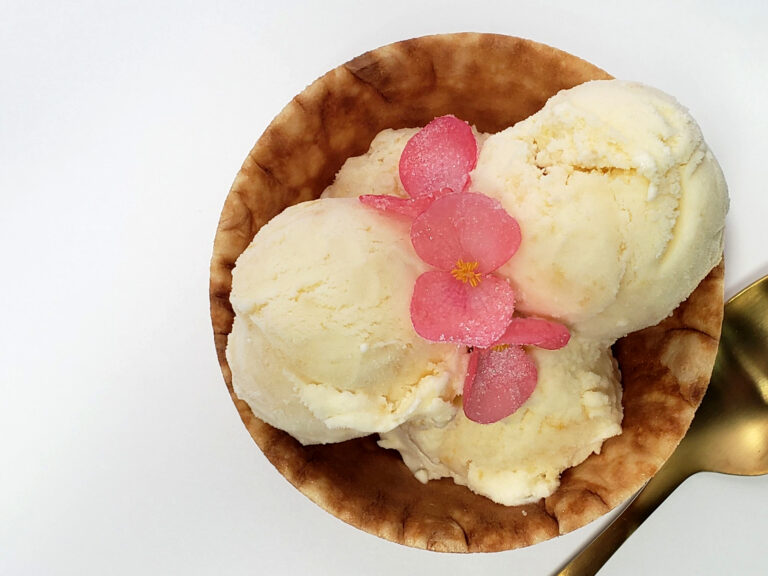 Pawpaw Ice Cream with Candied Flowers